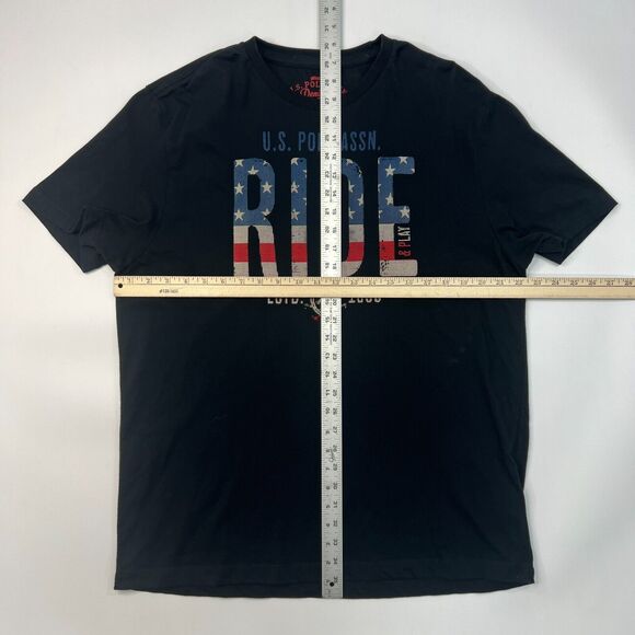 US Polo Assn T Shirt Mens XXL 2XL Black Graphic Ride & Play Biker USA Flag Tee - Picture 5 of 11